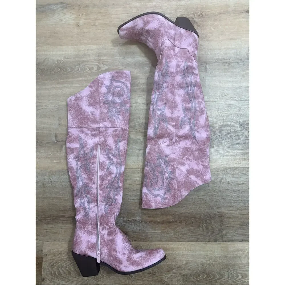 Coastal cowgirl pink knee boots